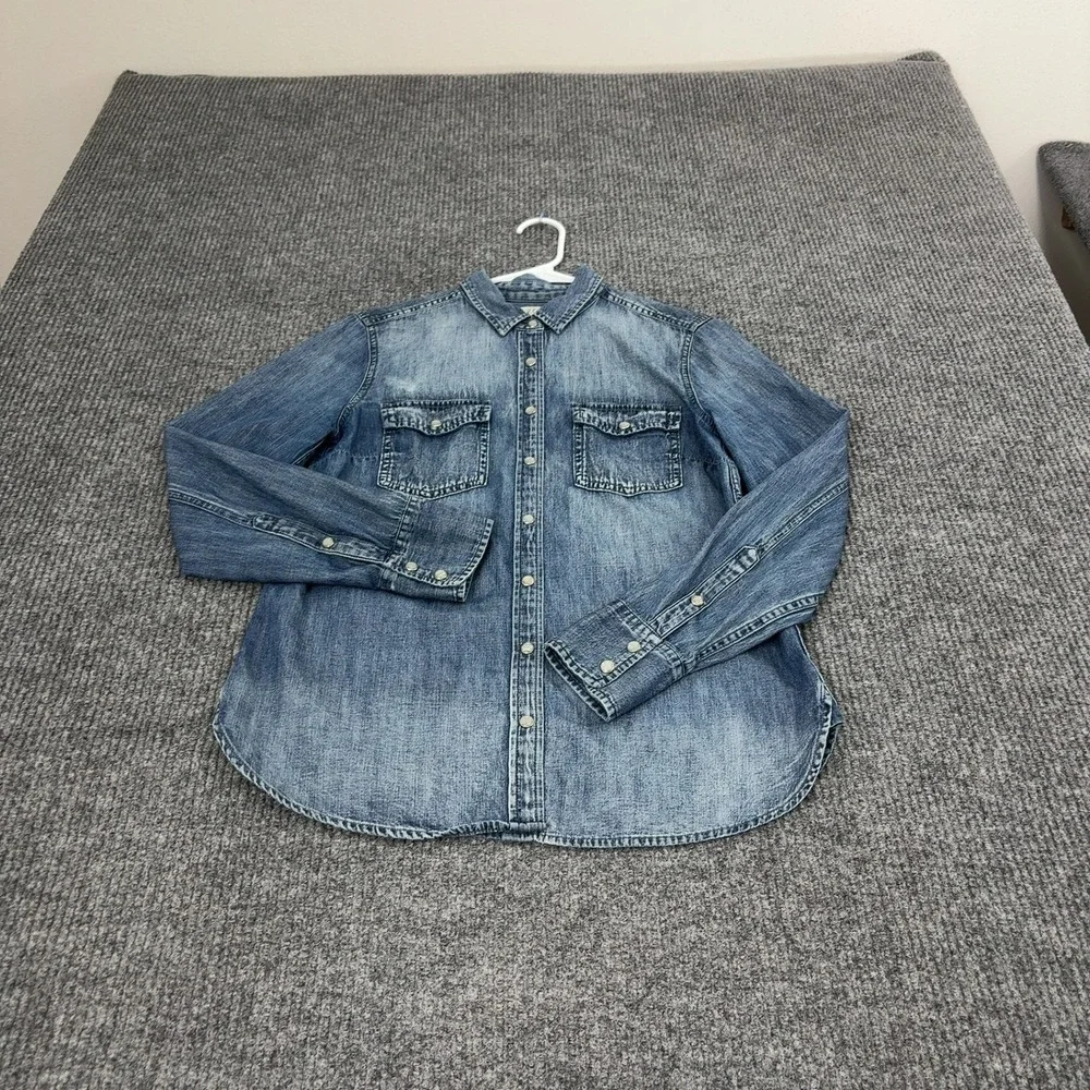 J Crew Denim Shirt Womens 8 Blue Cotton Long Sleeve Western Casual Classic